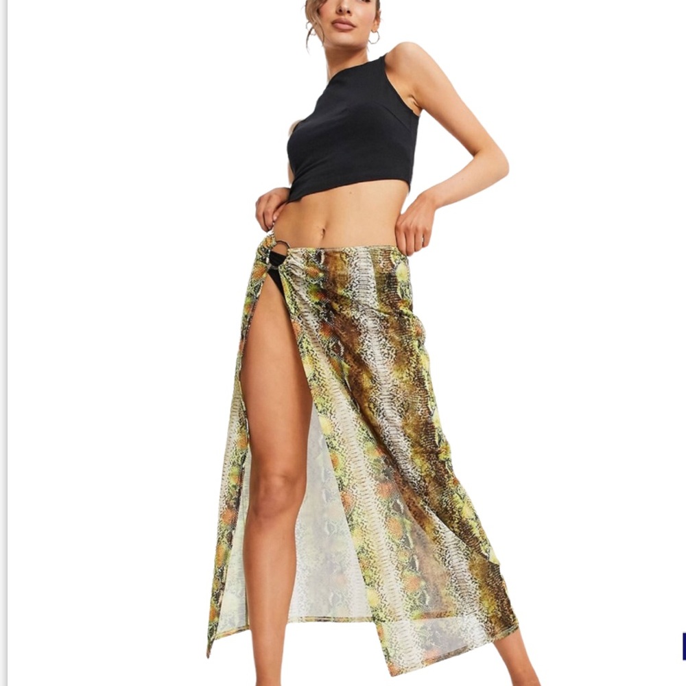 LUXE PALM mesh animal print maxi skirt cover up size M